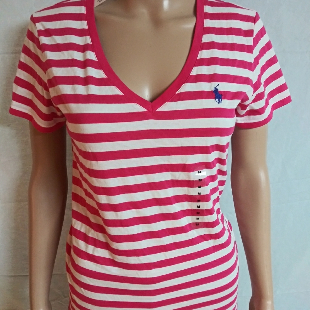 Pink striped v neck